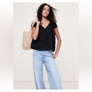 NWT Banana Republic Black Linen Top